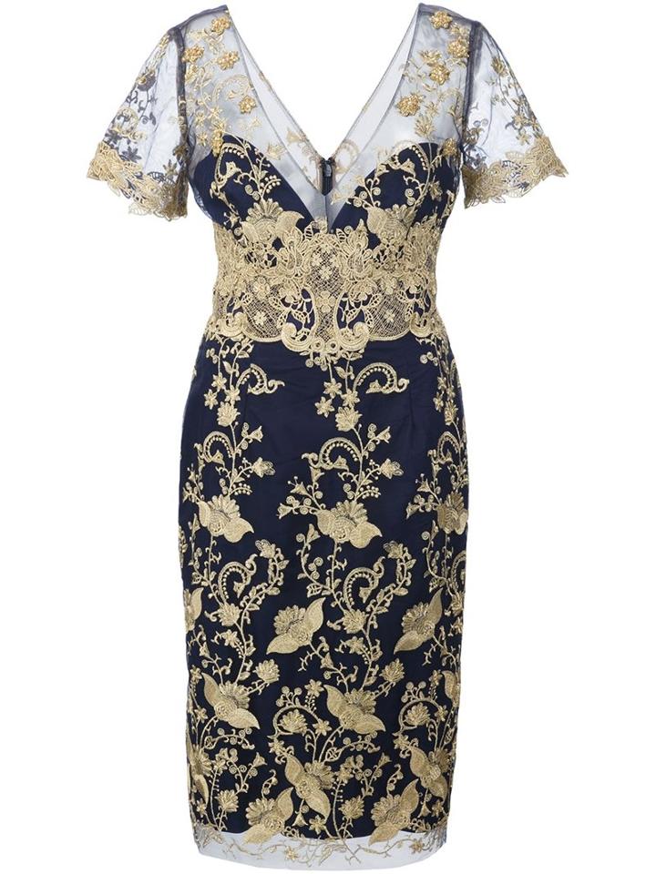 Marchesa Notte Lace Inserts Dress, Women's, Size: 2, Blue, Nylon