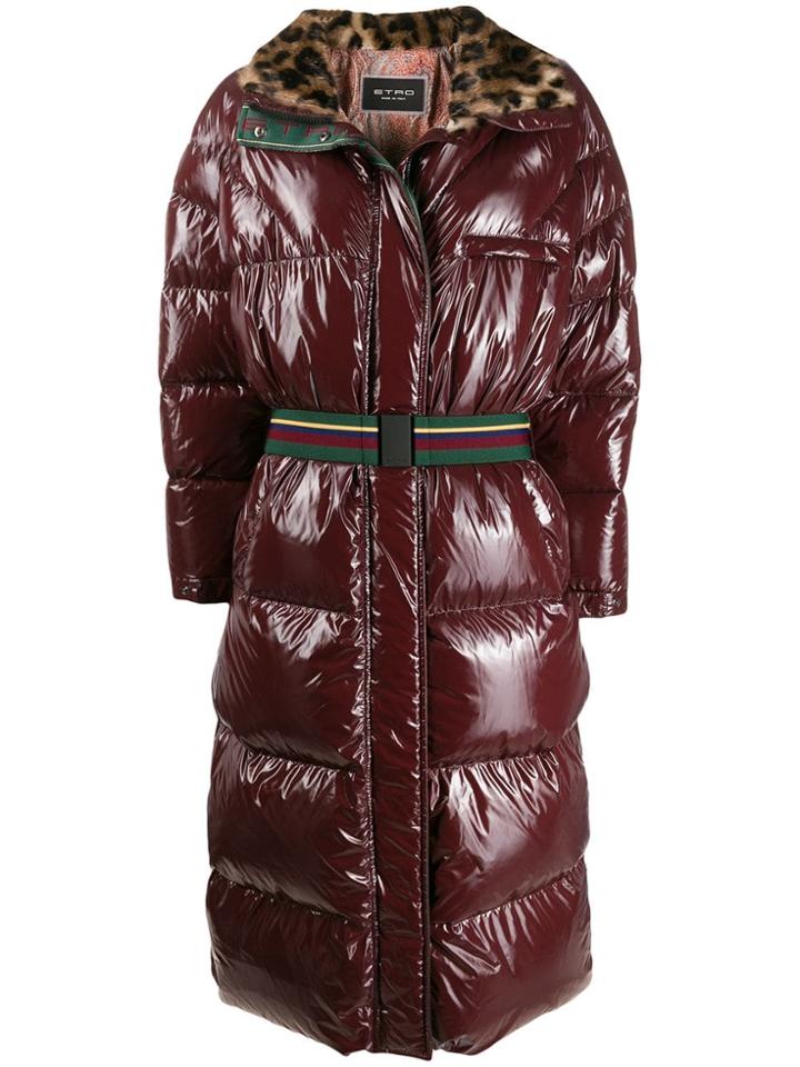Etro Leopard Collar Coat - Red