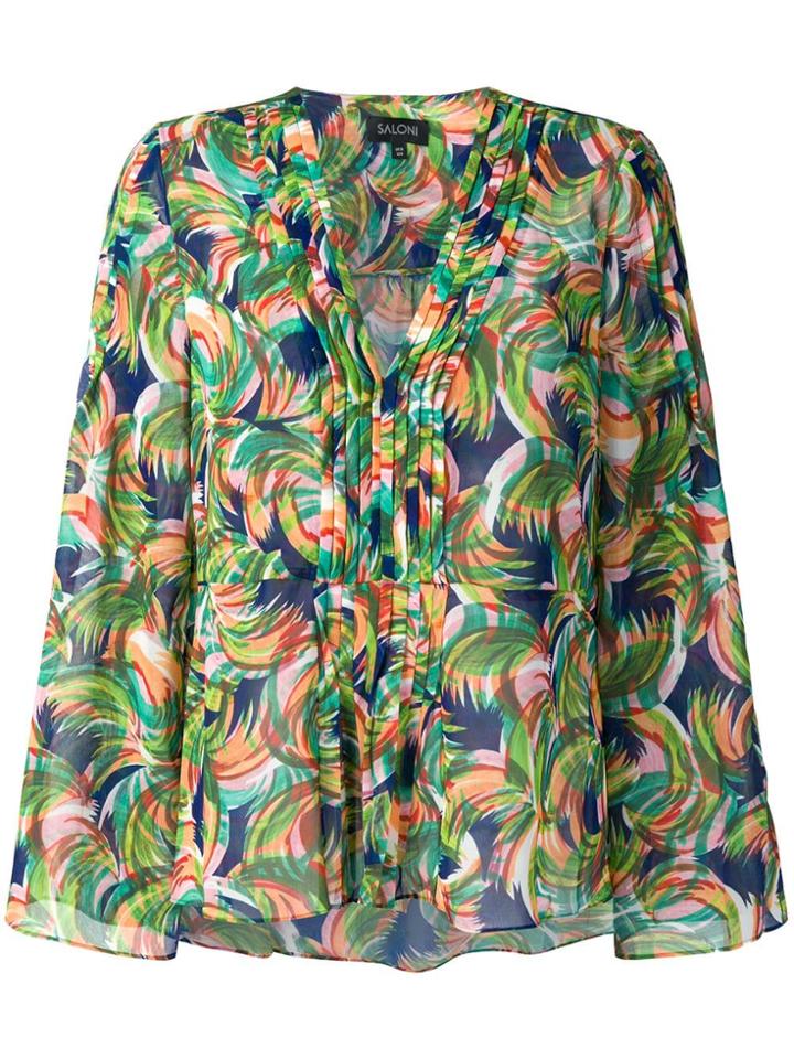 Saloni Printed V-neck Blouse - Green