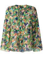 Saloni Printed V-neck Blouse - Green