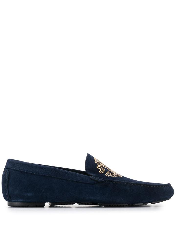 Roberto Cavalli Embellished Logo Loafers - Blue