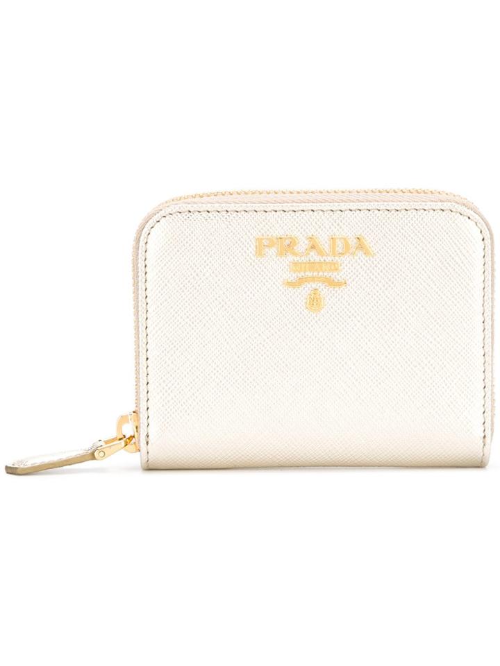 Prada Logo Plaque Zipped Card Case - Nude & Neutrals