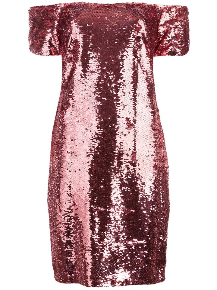 Aidan Mattox Sequin Off The Shoulder Mini Dress - Pink & Purple