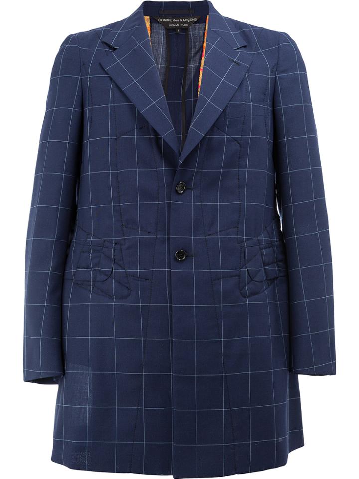 Comme Des Garçons Homme Plus Single-breasted Plaid Coat - Blue