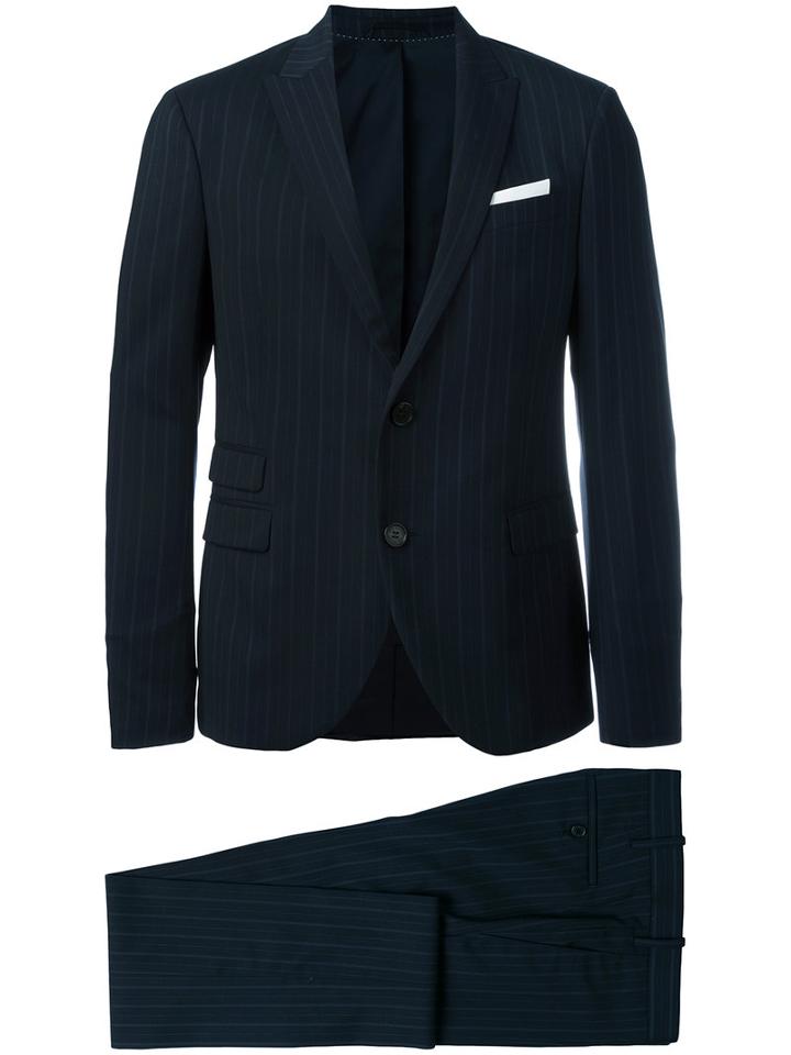 Neil Barrett Pinstriped Suit, Men's, Size: 52, Blue, Virgin Wool/spandex/elastane/polyester/cotton