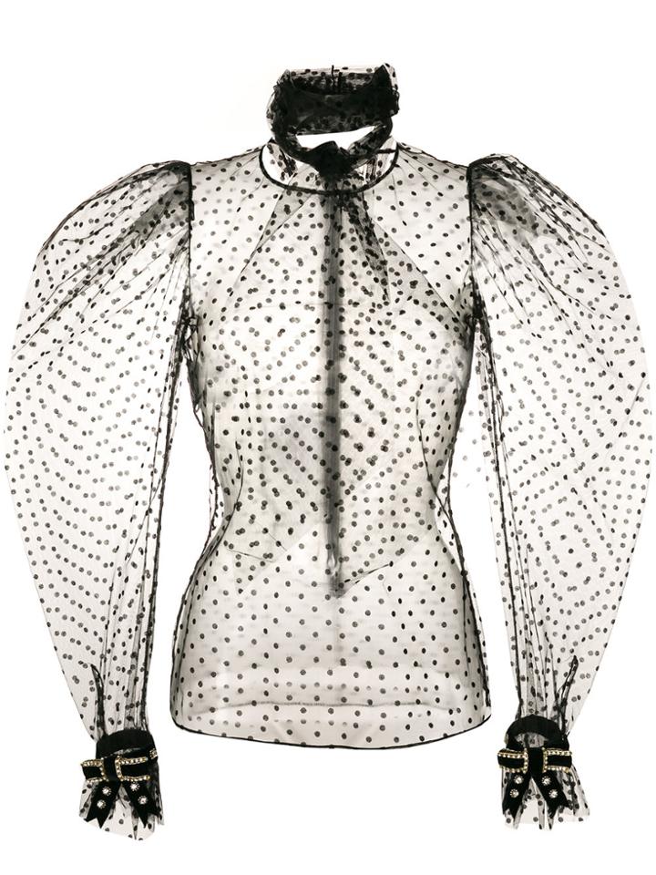 Philosophy Di Lorenzo Serafini Sheer Polka Dot Puff Sleeve Blouse -
