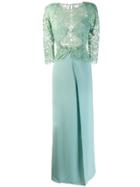 Elisabetta Franchi Lace Panel Flare Gown - Green