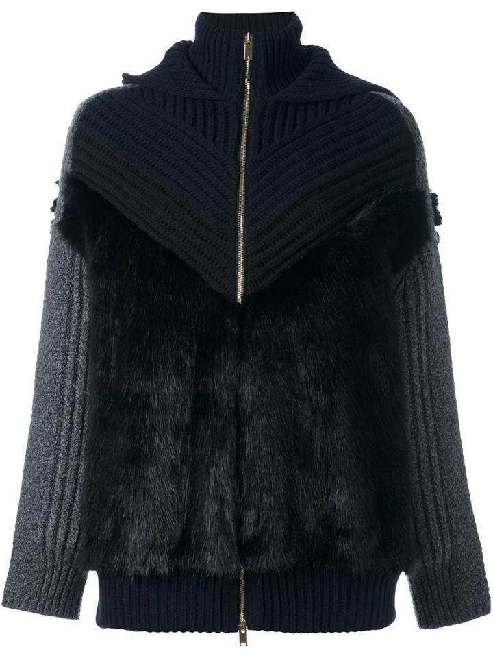 Stella Mccartney Faux-fur Chunky Hooded Jumper, Women's, Size: 38, Black, Cotton/modacrylic/polyamide/virgin Wool