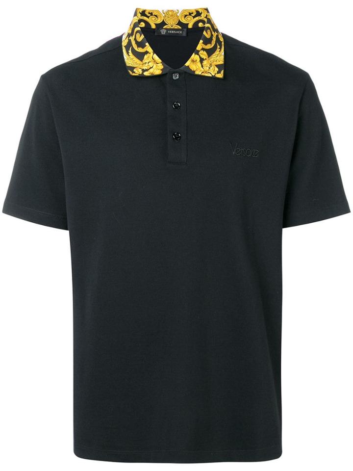 Versace Printed Collar Polo Shirt - Black