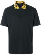 Versace Printed Collar Polo Shirt - Black