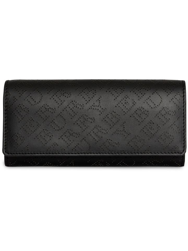 Burberry Perforated Logo Leather Continental Wallet - Black