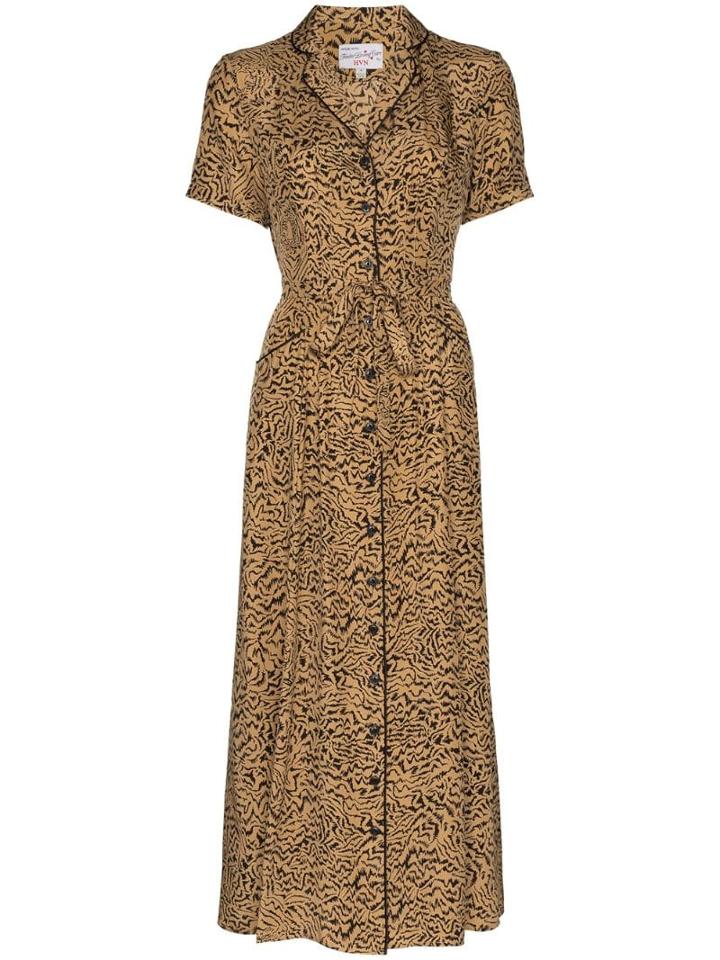 Hvn Maria Printed Midi Dress - Brown