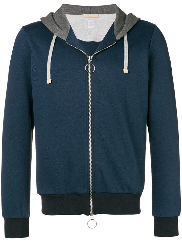 Eleventy Zipped Drawstring Hoodie - Blue