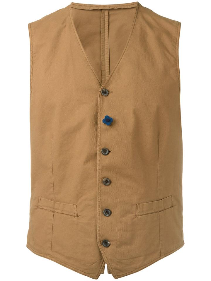Lardini Button-up Waistcoat, Men's, Size: 50, Nude/neutrals, Cotton/spandex/elastane