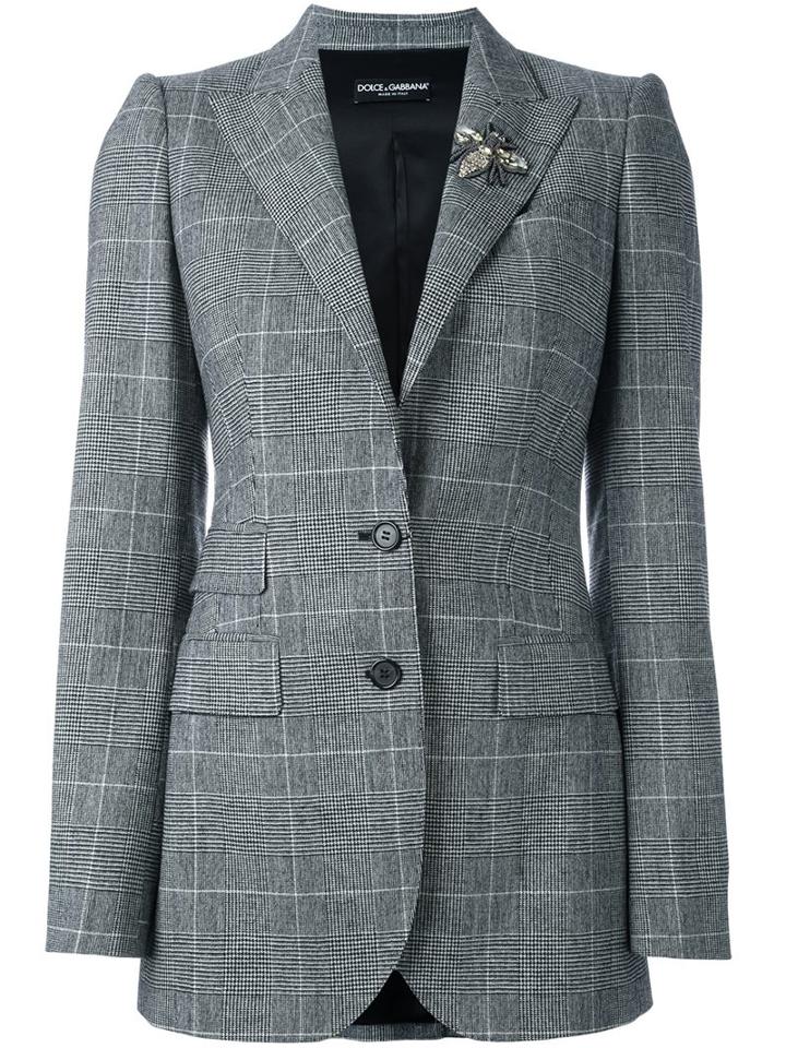 Dolce & Gabbana Prince Of Wales Check Blazer, Women's, Size: 40, Grey, Silk/acrylic/glass