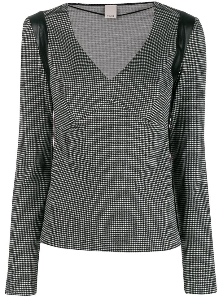 Pinko V-neck Striped T-shirt - Black