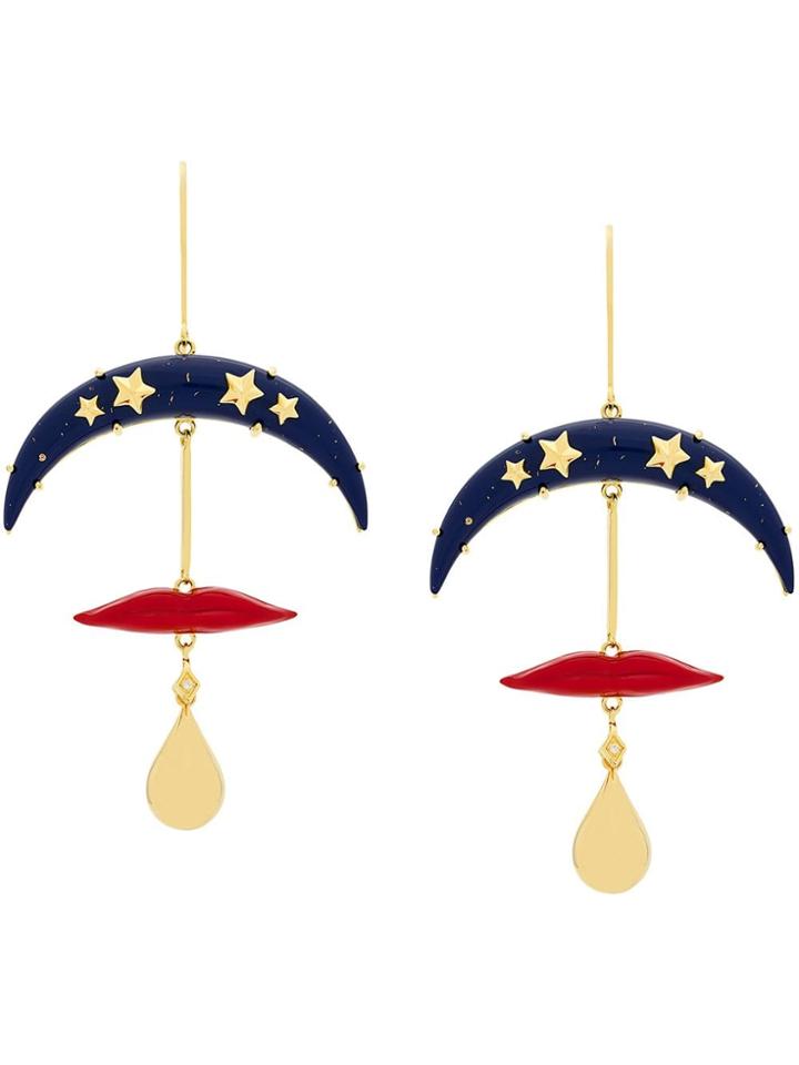 Eshvi Moon And Lips Drop Earrings - Blue