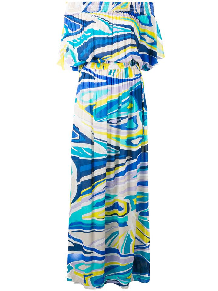 Emilio Pucci - Printed Bardot Beach Dress - Women - Viscose - 44, Women's, Blue, Viscose