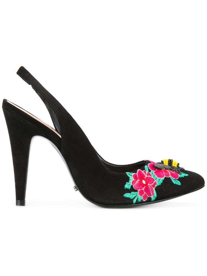 Schutz Embroidered Slingback Pumps - Black