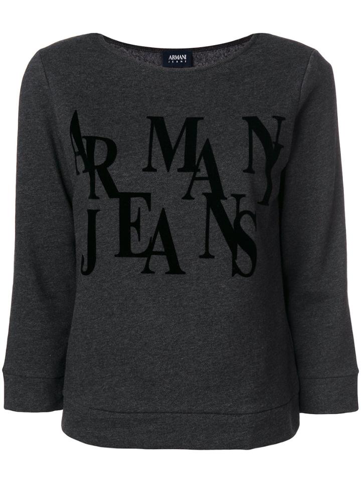 Armani Jeans Three-quarters Sleeve Logo Sweatshirt - Grey