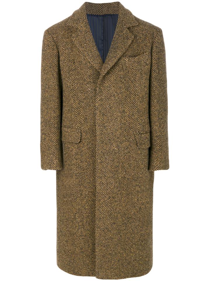 Mp Massimo Piombo Herringbone Tweed Coat - Brown