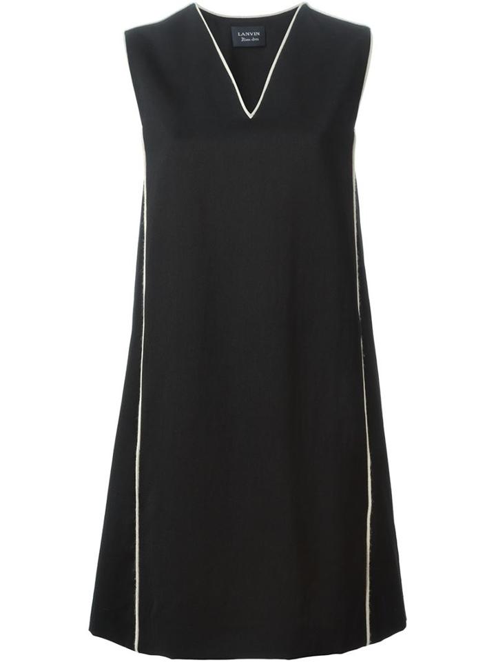 Lanvin V-neck Dress, Women's, Size: 48, Black, Silk/cotton/acrylic/wool