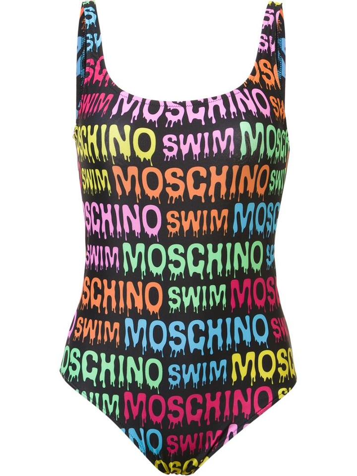 Moschino Logo Print Swimsuit, Women's, Size: 3, Black, Polyester/spandex/elastane