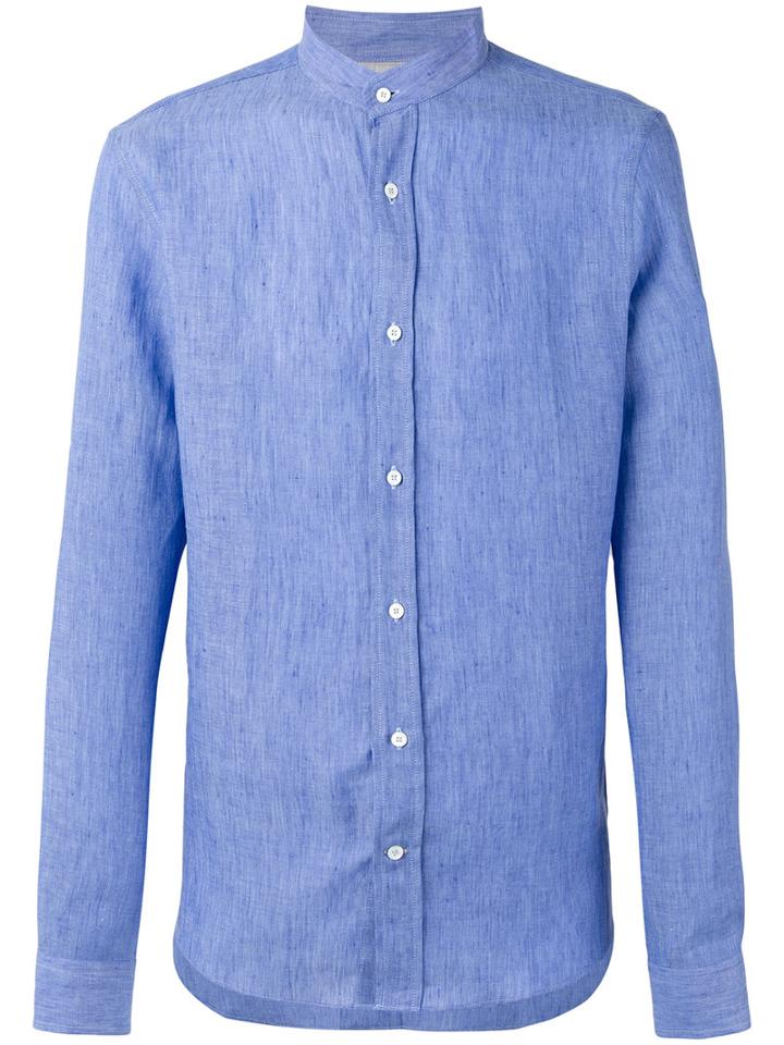 Brunello Cucinelli Band Collar Shirt, Men's, Size: Xxl, Blue, Cotton/linen/flax