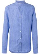 Brunello Cucinelli Band Collar Shirt, Men's, Size: Xxl, Blue, Cotton/linen/flax