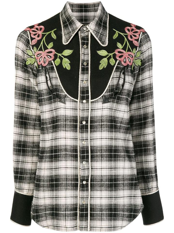 Dsquared2 Floral Embroidered Tartan Shirt - Black