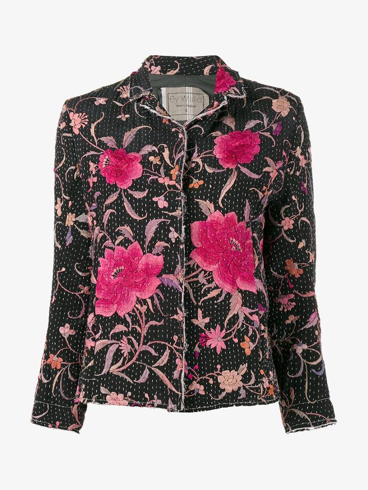 By Walid Dark Haya Floral Embroidered Jacket, Women's, Size: Medium, Black, Silk/cotton