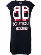 Boutique Moschino Logo Print Dress, Women's, Size: 46, Black, Polyester/other Fibers