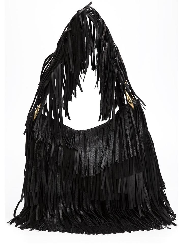 Roberto Cavalli Fringed Shoulder Bag, Women's, Black, Python Skin