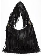 Roberto Cavalli Fringed Shoulder Bag, Women's, Black, Python Skin