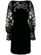 Marchesa Velvet Embellished Dress - Black