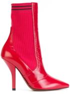 Fendi Sock Heeled Ankle Boots - Red