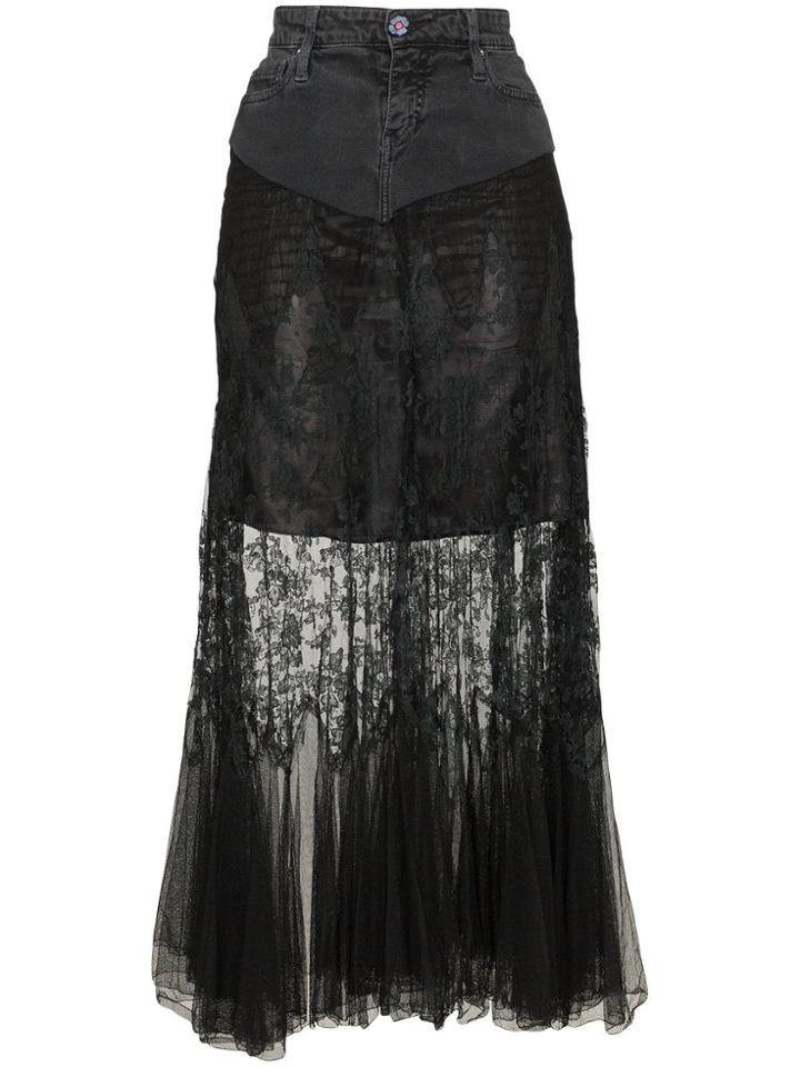 One Vintage Denim Lace-layer Skirt - Black