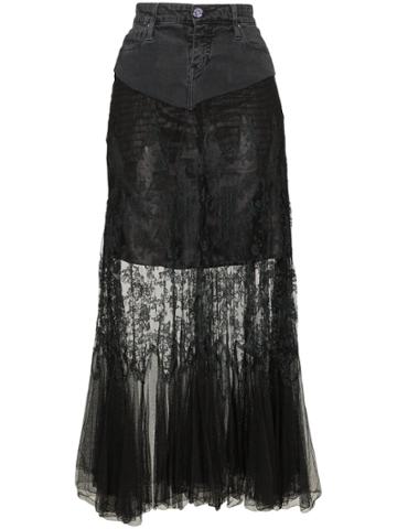 One Vintage Denim Lace-layer Skirt - Black