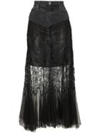 One Vintage Denim Lace-layer Skirt - Black