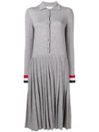 Thom Browne Grosgrain Cuff Pleated Polo Dress - Grey