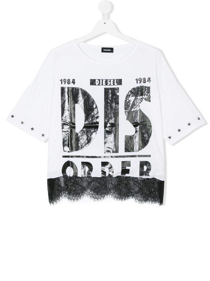 Diesel Kids Lace-hem Printed Top - White