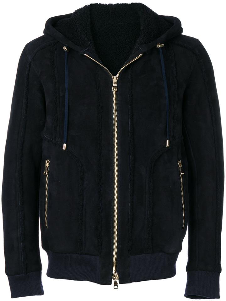 Balmain Shearling Bomber Jacket - Blue