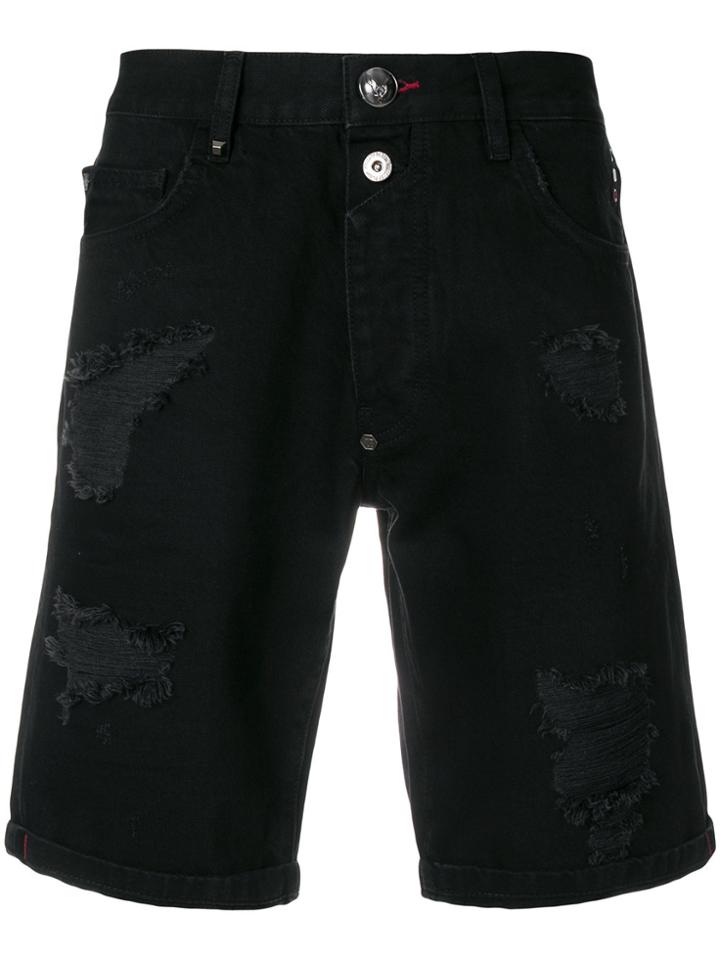 Philipp Plein Gotham Denim Shorts - Black