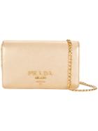 Prada Logo Plaque Chain Clutch - Metallic