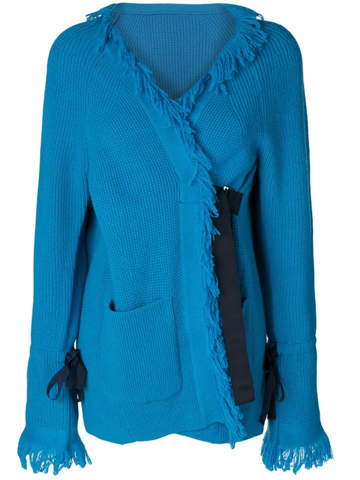 Sacai Asymmetric Frayed Cardigan - Blue