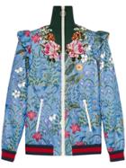 Gucci Embroidered New Flora Print Jersey Jacket - Blue