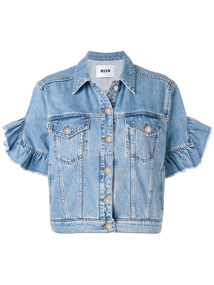 Msgm Ruffle Detail Short Sleeved Jacket - Blue