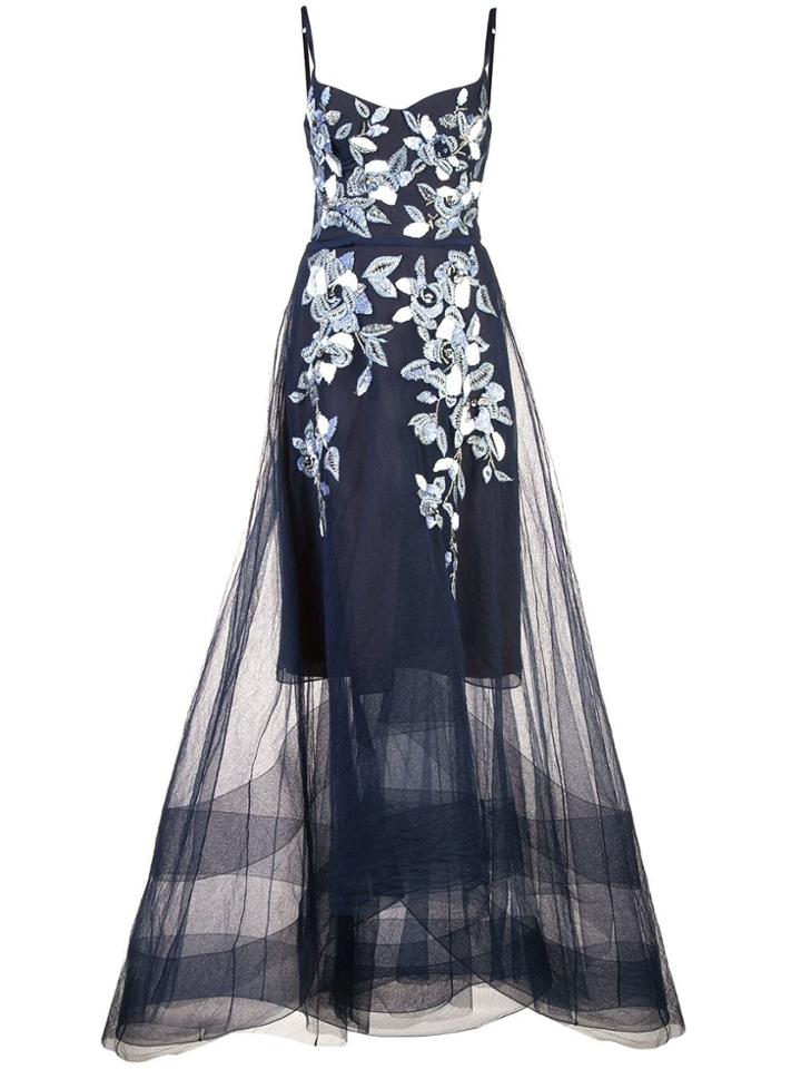 Marchesa Notte Long Flared Dress - Blue