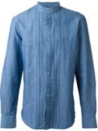 Ermanno Scervino Mandarin Collar Shirt, Men's, Size: 50, Blue, Cotton/linen/flax