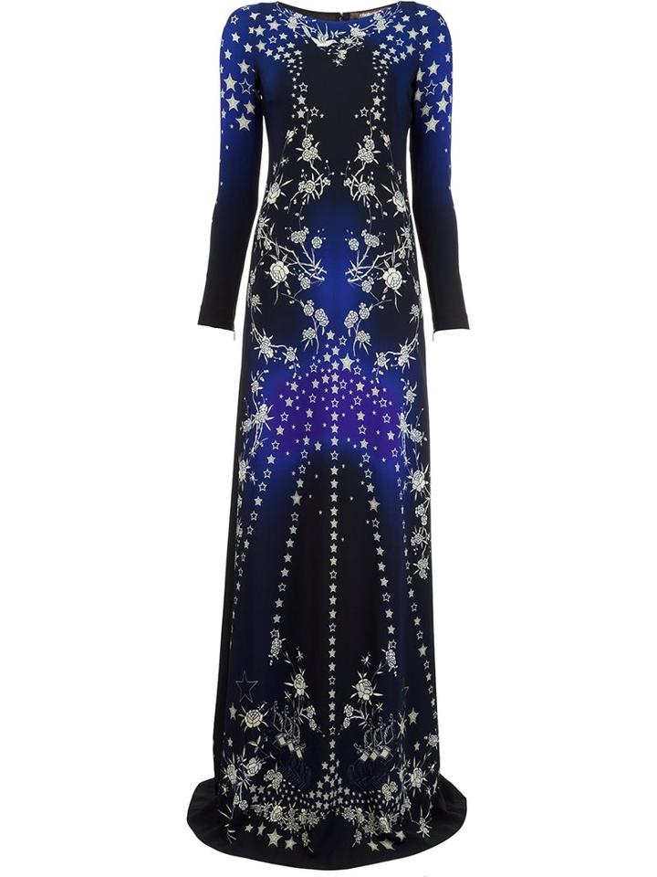 Roberto Cavalli Gradient Star Print Dress, Women's, Size: 44, Blue, Viscose/spandex/elastane/cotton